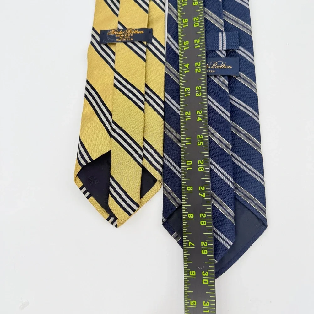 Brooks Brothers Tie Set Mens Gold Navy Striped Silk Cotton Ivy Prep Office